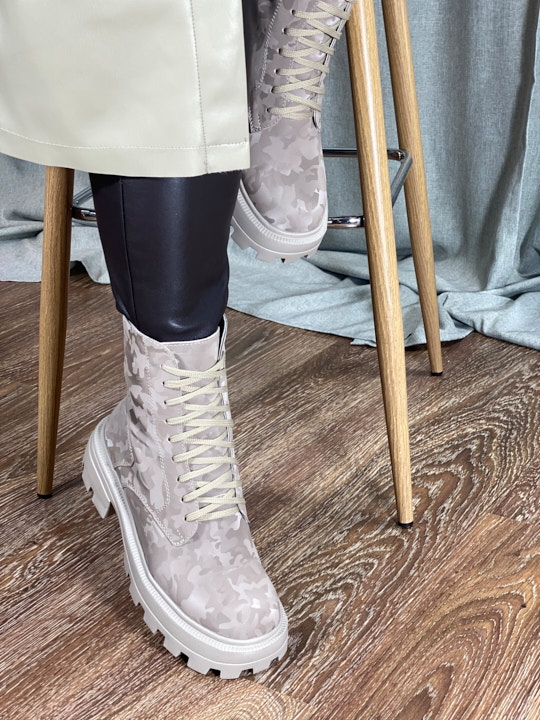 Ботинки женские латте милитари натуральная кожа, мех.